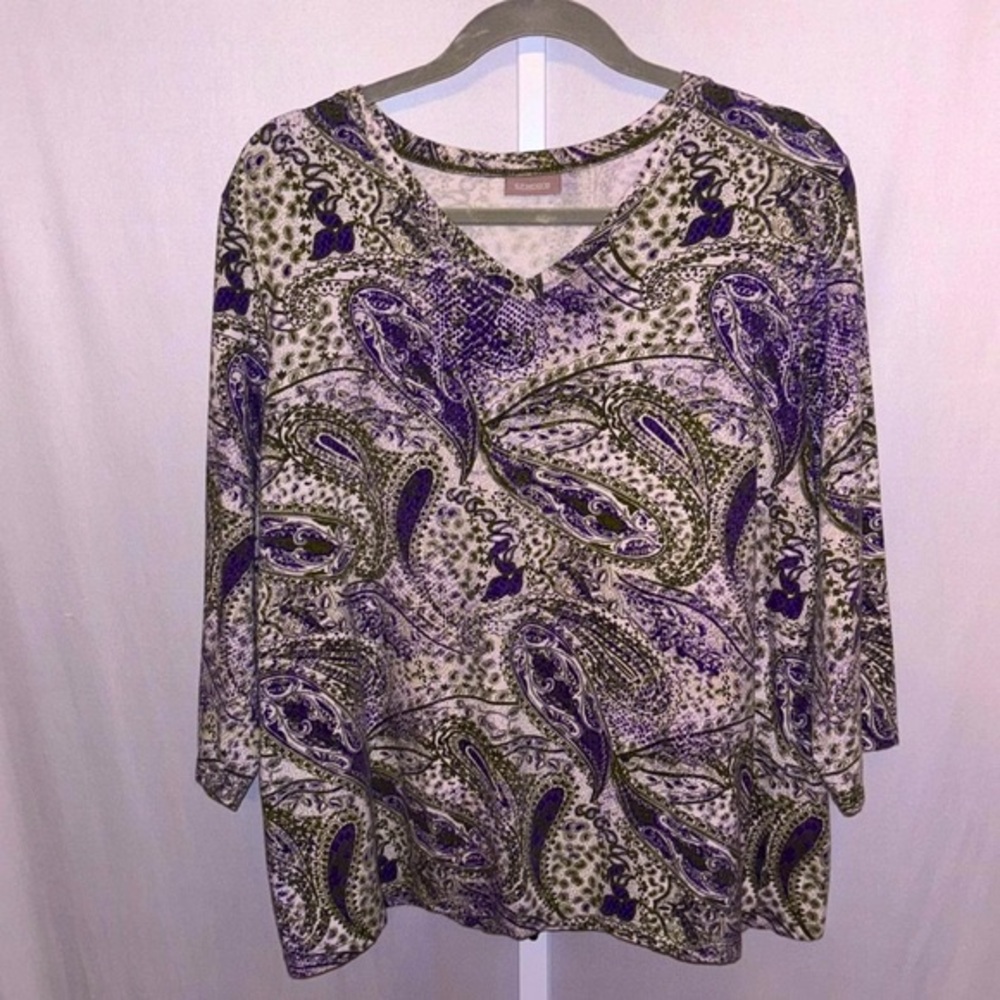 Chicos Paisley Purples 3/4 Sleeve Soft Pullover XXL